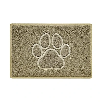 Image of Nicoman PAW Shape Cat Litter Box Mat, Dog Food Feeding Tray Matt, Non Slip, Easy Clean, Washable(60x40cm,Small),BEIGE