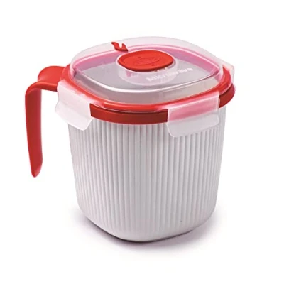 Image of Snips Microwave Mug, Soup Mug with Lid, 0,70 LT, 14,5 x 12 cm, Container, White and red, 100% Made in Italy, 0% BPA