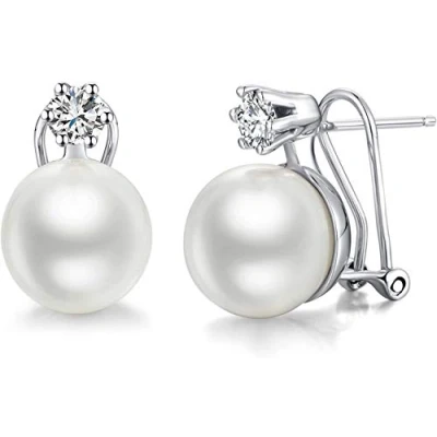 Image of Pearl Stud Earrings Women Freshwater Silver Large…