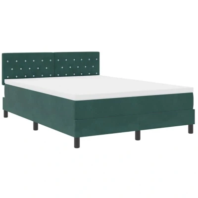 Image of Box Spring Bed with Mattress Dark Green 140x200 cm Velvet Vidaxl