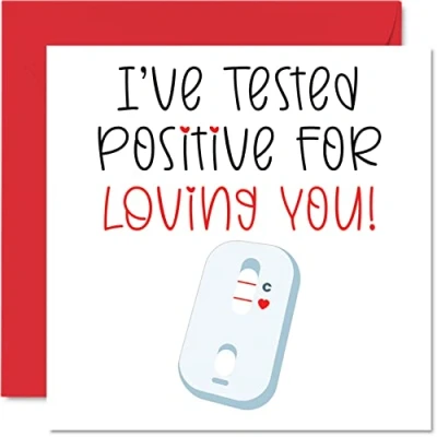Image of Funny Anniversary Card for Him Her Tested Positive Loving You Love Valentines Boyfriend Girlfriend Husband Wife Partner, 145mm x Romantic Greeting Cards Fiance Fiancee