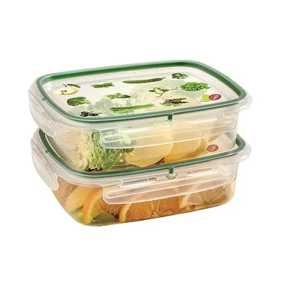 Image of Snips Lock Rect. Rectangular Fridge Container 1.40 litres Microwave Container, Set 2 pcs. 4 Safety Locks 23.5 x 18.5 9 cm Made in Italy 0% BPA and phthalate free