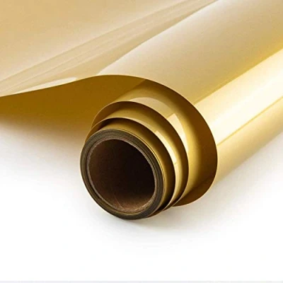 Image of HIKENRI Heat Transfer Vinyl Bundle 12&quot; x 10&#039; Feet Rolls, HTV for Silhouette Cameo Easy to Cut &amp; Weed, DIY Press Design T Shirt, Clothes, Hats and Other Textiles (Gold)