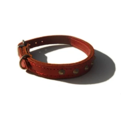 Image of Studded Bridle Leather Dog Collar (Red, 14&quot; x 1/2&quot;)