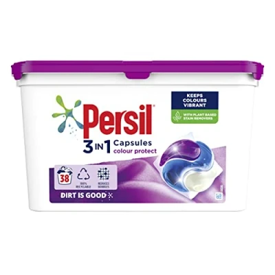 Image of Persil 3 in 1, Colour Washing And Stain Removal Capsules, Clean Fresh Fragrance Laundry Detergent For Clothes, Large Family Pack 38 Washes (1026 g)