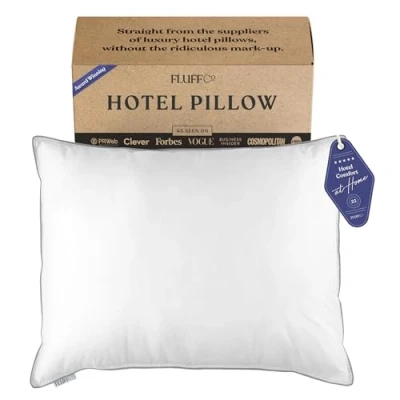 Image of FluffCo Down Alternative Pillow, Standard Pillows for Sleeping, Queen Pillows, Bed Side Sleeper Cooling Hotel Neck Travel Pillow (Standard Firm)