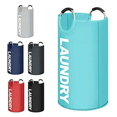 Image of K ONE Modern Style Collapsible Fabric Large Laundry Basket, Hamper, Foldable Clothes Bag, Folding Washing Bin 6 Colors available 82L (Sky Blue)