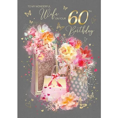 Image of Cherry Orchard Wife 60th Birthday Card from the Grace Range complete with Gold Envelope and Foil Detailing …