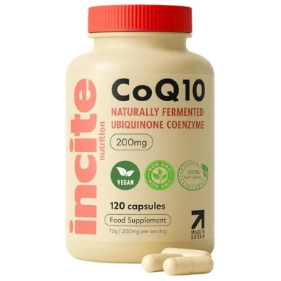 Image of Incite Nutrition Coenzyme Q10 Capsules. 120 Pack CoQ10 200mg Healthy Ageing Antioxidant Supplements. 2 Month Supply of High Strength Heart Health Supplements
