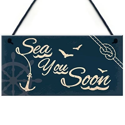 Image of RED OCEAN SeaSide Sea You Soon Nautical Shabby Chic Hanging Plaque Beach Bathroom/Kitchen Decor Gift Sign