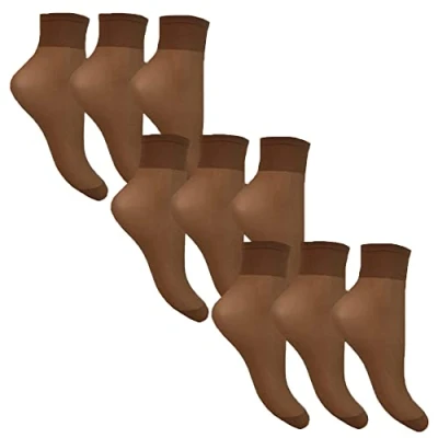 Image of Ladies 15 Denier Sheer Anklets Mink 9 Pairs (3 Packs)