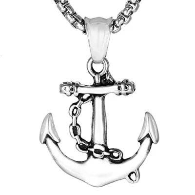 Image of DonDon Men&#039;s Necklace with Anchor Pendant Sainless Steel Silver in a Jewellery Pouch