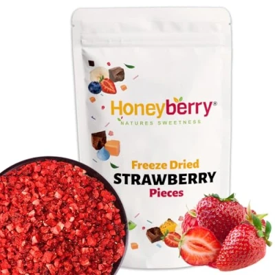 Image of Freeze Dried Strawberry Pieces 70g Premium Fruit Bits 100% Natural, No Added Sugar or Preservatives Raw Dry Strawberries for Baking, Cake Decoration, Porridge Oats, Ice Cream Topping