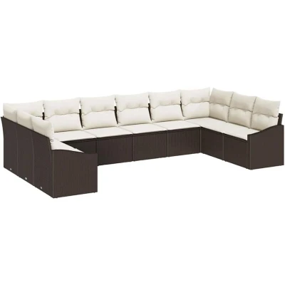 Image of vidaXL 10 Piece Garden Sofa Set with Cushions Brown Poly Rattan