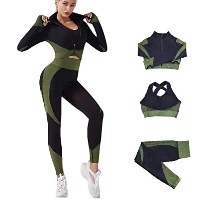 Image of Veriliss Women&#039;s 3pcs Gym Tracksuit Sweatsuit Activewear Sets 2024 Sport Yoga Fitness Clothing Ladies Workout Outfit Sportsuits for Running Jogging (BlackGreen, S)