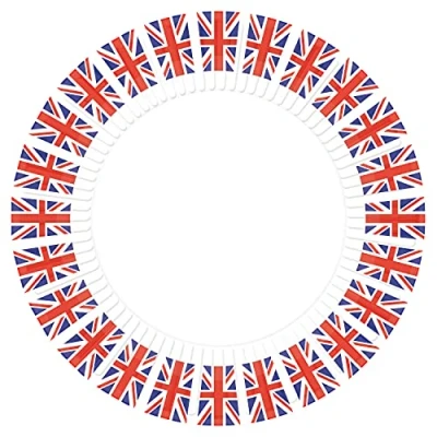 Image of Amscan 9913035 Great Britain Union Jack Flag Paper Plates 8 Pack, 23 centimeters