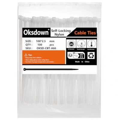 Image of Oksdown 100 Pack White Plastic Cable Ties 100mmx2.5mm Small Nylon Zip Premium Self Locking 4 inch Mini Tie Wraps