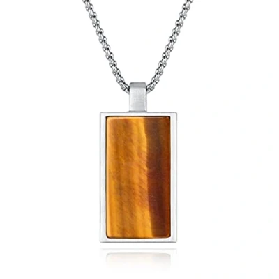 Image of COAI Rectangle Tiger Eye Stone Pendant Necklace for Men