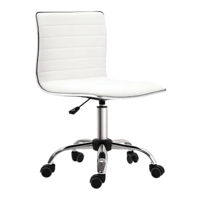 Image of HOMCOM Adjustable Swivel Office Chair with Armless Mid Back in PU Leather and Chrome Base White