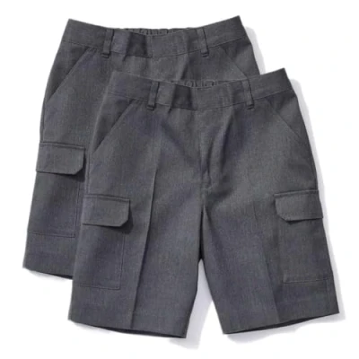 Image of Pack of 2 Boys Cargo School Shorts Black Grey Adjustable Waist 3 16 Years