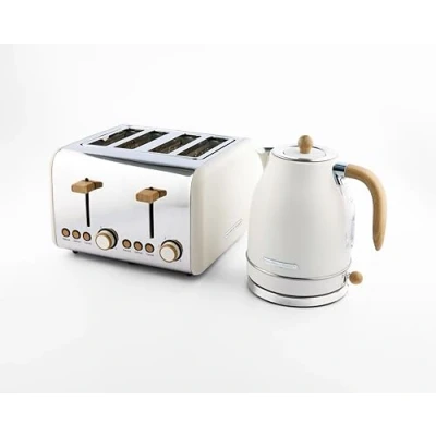 Image of Hamilton Beach Kettle and Toaster Set, Scandi, Electric Jug 1.7L, Wide Slot 4 Slice, Boil Dry Protection, 6 Variable Browning Levels, Cream HB1702MCST