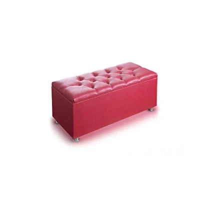 Image of OTTOMAN STORAGE BOXES WITH FAUX LEATHER TOY BOX BLANKET LIDS (RED)