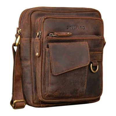 Image of STILORD &#039;Ryan&#039; Crossbody Bag for Men Leather Small Vintage Messenger 9.7 Inch iPad Genuine Shoulder Bag, Colour:Veleta Brown