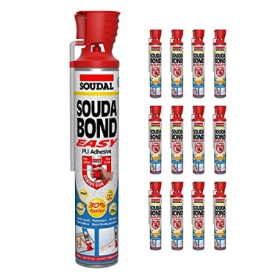 Image of 12 x Soudal Soudabond Easy Genius Gun Bonding PU Adhesive Foam Based Fixing Plasterboard Panels