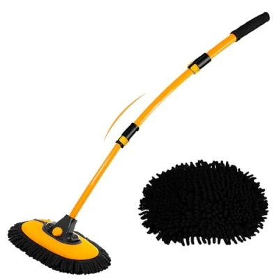 Image of 15 Curved Car Wash Brush with Telescopic Handle 43&quot; Aluminum Alloy Long Rod Cleaning Mop for Caravan Van Truck Boat RV Roof Soft Chenille Head Duster Clean Product Not Hurt Paint Scratch Free