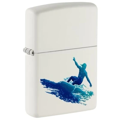 Image of Zippo Windproof Lighter Surfing Design White Matte Refillable for Lifetime Use Gift Box Metal Construction Made in USA, One Size