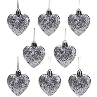 Image of Christmas Concepts® Pack of 8 60mm (2.4&quot;) Heart Shaped Tree Baubles Glitter Decorated (Mint Green)