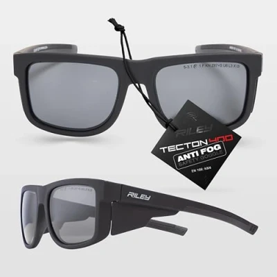 Image of Riley Navigator Stylish Protective Eyewear UV &amp; Impact Protection Anti Fog Sunglasses Work Safety Glasses Rated to UKCA, UKNI, CE EN166 (Dark Grey Lens)
