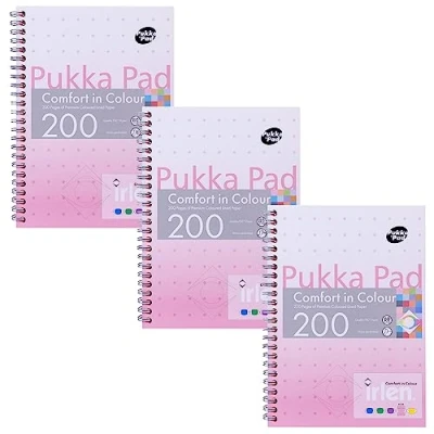 Image of Pukka Pad, Irlen Jotta Pad A5 Notebook 3 Pack Wire Bound Notepad 200 Pages of 80GSM Coloured FSC Certified Lined Paper Designed for Visual Perception Difficulties 21 x 14.8cm, Rose