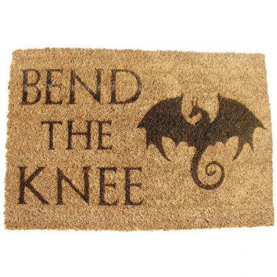 Image of FastCraft BEND THE KNEE GAME OF THRONES INSPIRED DOOR MAT 60x40 cm COIR DOORMAT OUTDOOR INDOOR FLOOR ENTRANCE RUG NOVELTY BIRTHDAY PRESENT HOUSE WARMING FAN GIFT LASER ENGRAVED