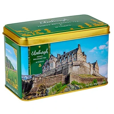 Image of New English Teas Edinburgh Castle Tea Caddy with 40 Breakfast Teabags