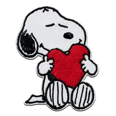 Image of Mono Quick Peanuts Snoopy Heart Iron On Patches Adhesive Emblem Stickers Appliques, Size: 7,5 x 5,5 cm