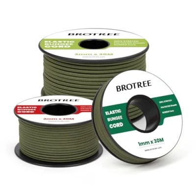 Image of Brotree Elastic Cord Bungee 3mm x 30m Rope String Thread Heavy Stretch for DIY, Crafts, Sewing, Beading, Jewellery, Necklace, Bracelet, Tent Poles and Backpack Army Green