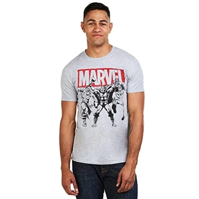 Image of Marvel Men&#039;s Trio Heroes T Shirt, Grey (Grey Marl SPO), Large (Size:Large)