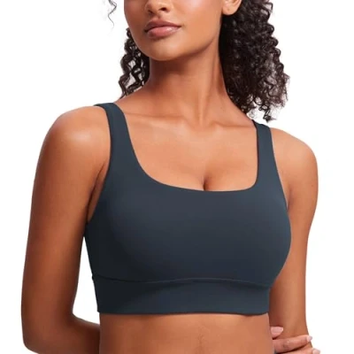 Image of CRZ Yoga Womens ButterLuxe U Back Sports Bra Padded Low Impact Crop Top Workout Sport True Navy S