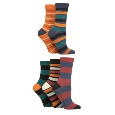 Image of SockShop Ladies Soft Bamboo Socks Womens, Breathable, Cooling, Plain, Patterned &amp; Striped in a 5 Pair Multipack Size 4 8 Stripe Autumn