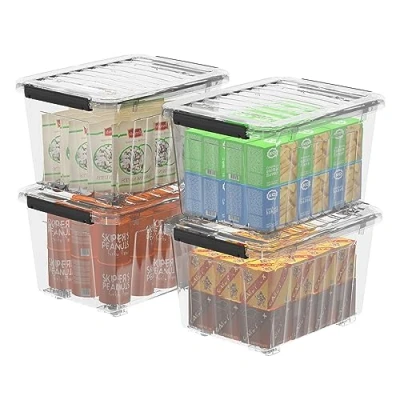 Image of Cetomo 55L*4 Storage Boxes with Wheels, Plastic Bins Lids, Latching Buckles, Click Closure, Stackable, Nestable, Organizer for Home Office Clothes, Clear, 55L 4 Pack
