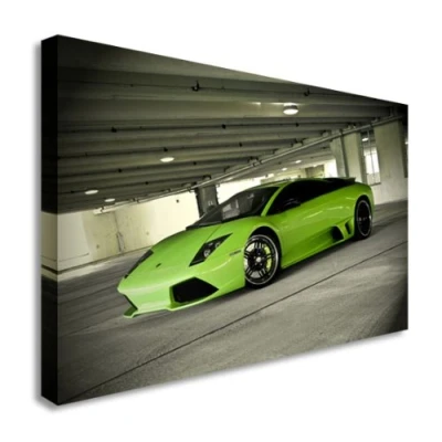 Image of Green Lamborghini Car Park Fast Cars Wall Picture Canvas Prints Art Cheap 12x16 inches