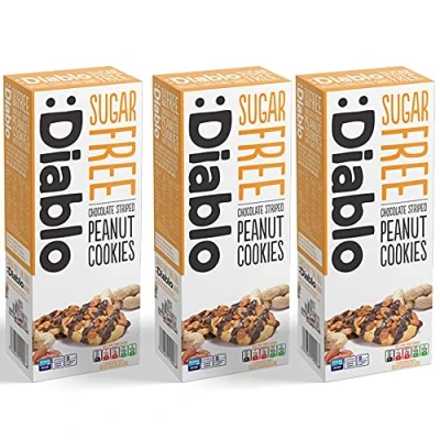 Image of Diablo Chocolate Striped Peanut Cookies Sugar Free Sweetened with Maltitol Biscuit Hamper and Multipacks Available Perfect for Gifting 150g (Pack Of 3)