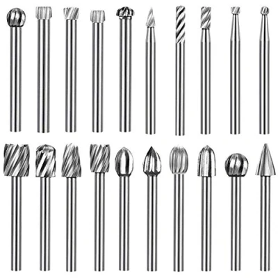 Image of Hakkin Wood Carving Tools 20Pcs Tungsten Carbide Rotary Burr Set for Dremel Tool Drill Bits with 3mm Shank Accessories DIY Woodworking Engraving Grooving Polishing