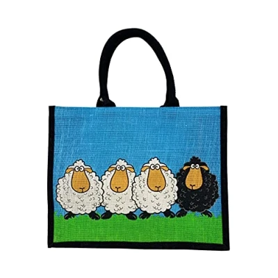 Image of Box Shaped Eco Friendly Jute Shopping Bag with Gusset (Sheep)