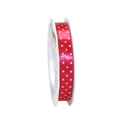 Image of C.E. Pattberg Präsent Mini Dots Printed Satin Ribbon Red 15 mm width, 20 m length