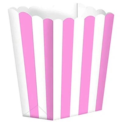 Image of amscan Light Pink Striped Scalloped Popcorn Boxes 5 Pcs, Paper, Rose