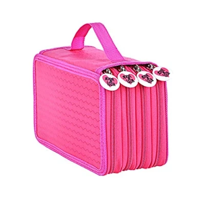 Image of Yosoo Oxford multi layer pencil folder For 72 pencils Make up brush bag organiser Pen Stationary with large capacity. rose red