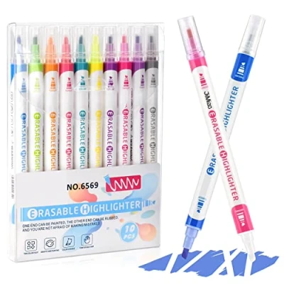 Image of EooUooIP Erasable Highlighters, 10 Colors Pastel Highlighter Pens with Dual Chisel Tips, Markers No Bleed Dry Fast for Bullet Journal, Bible, Planner, Notes, School Office Supplies