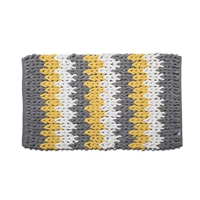Image of Croydex White, Grey and Yellow Super Soft Patterned Bathroom Mat with Slip Resistant Backing,1 x 50 80 cm